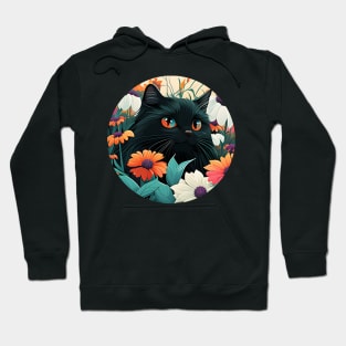 Floral Kitty - Black Cat Filled With Flowers Hoodie